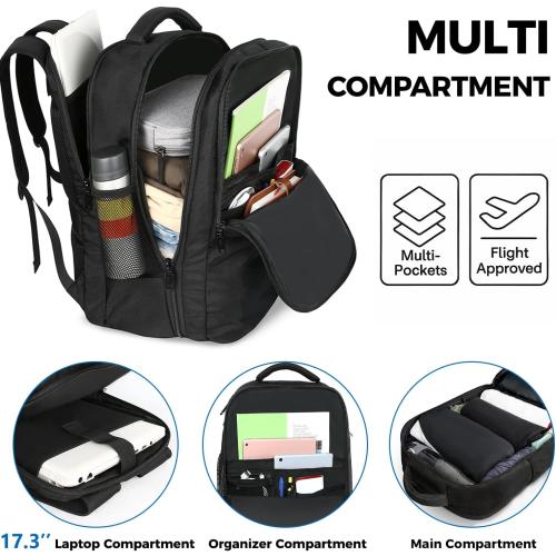 MATEIN Carry on Backpack, 40L Flight Approved Large Travel Laptop Backpack, 17 Inch Water Resistant Luggage Computer Daypack College Weekender Overnight Bag for Men & Women, Black