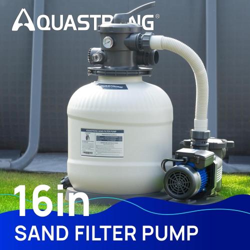 AQUASTRONG 16in Sand Filter Pump for Above Ground Pool, 3/4 HP Pool Pumps Above Ground 3800 GPH for Pools up to 16000 GAL, Sand Pool Filter with 6-Way Valve, Improved Circulation and Filtration