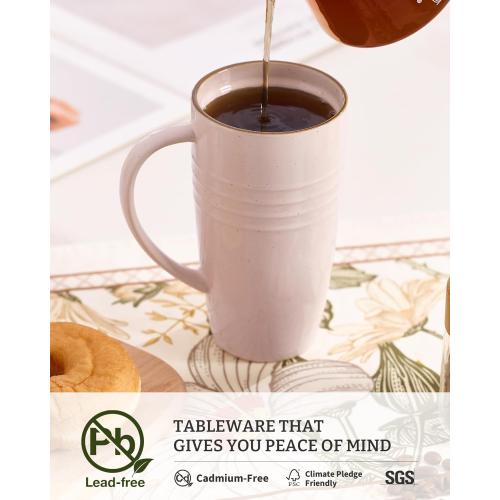 famiware Jupiter Large Coffee Mug, 20oz Coffee Mug with Lid, Ceramic Cup with Handle for Latte, Tea, Cocoa, Milk, Home & Office, Microwave and Dishwasher Safe, Light Pink