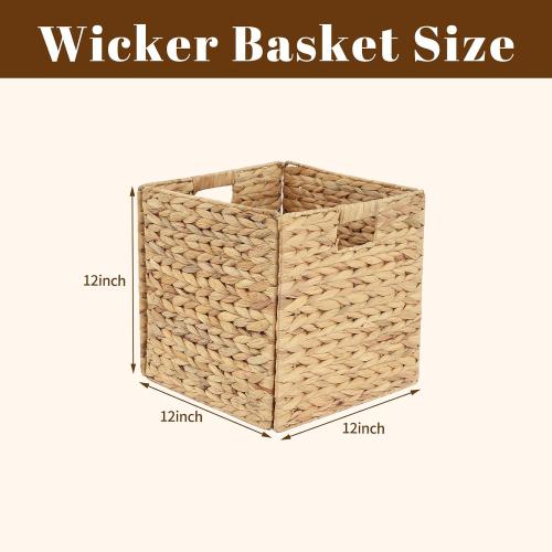 Wicker Storage Cubes, Foldable Storage Bins, 12x12x12 Inch, 2-Pack | 2-pack 12x12x12 foldable water hyacinth wicker cubes; collapsible storage bins for shelves, closets and home organization.