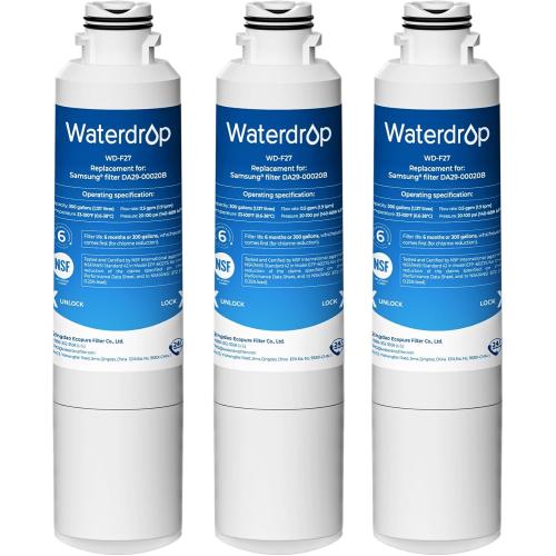 Waterdrop WD-F27 Replacement for Samsung® Refrigerator Water Filter HAF-CIN/EXP, DA29-00020B, HAF-CIN, RF28HMEDBSR, RF263BEAESR, RS25J500DSR, RF263TEAESG, HDX FMS-2, DA97-08006A-1, 3 Pack