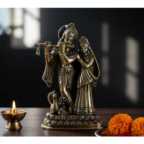 StonKraft - Radha Krishna Pair Murti Idol Statue Sculpture - Brass - 6 - Antique