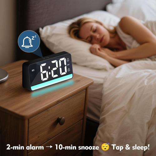 ALANAS 7 Large Digital Alarm Clock with RGB Color Changing Night Light，Dual Alarms, USB Charging, Snooze, Adjustable Brightness, Loud for Heavy Sleepers for Bedroom, Desk, Kids, Teens, Adults