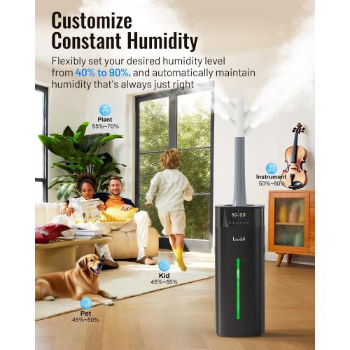 Cool and Warm Mist Humidifier Large Room, 5.3Gal/20L Humidifiers for Home 2000 sq ft, Whole House Humidifiers with Diffuser Extended Tube, Air Humidifier for Bedroom Nursery Baby Plants Black