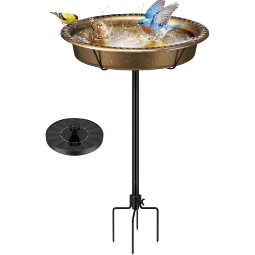 VIVOHOME Oval Bird Bath with Solar Fountain for Outside, Weather-Resistant ABS Birdbath Bowl with Solar Powered Pump, Metal Ground Stake for Outdoor, Garden.