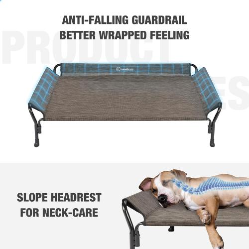 Veehoo Cooling Elevated Dog Bed, Raised Pet Cot with Guardrail & Slope Headrest, Durable Breathable Teslin Mesh, Non-Slip Feet, Washable Dog Couch Bed for Indoor & Outdoor, Large 47 x 32, Brown