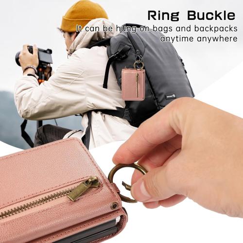 Compatible with Samsung Galaxy Z Flip 6 5G 2024 Wallet Case and Crossbody Shoulder Strap Ring Buckle Hinge Protection Stand Card Holder Phone Cover for ZFlip6 Z6 G Flip6 6Z Women Girls Men Rose Gold