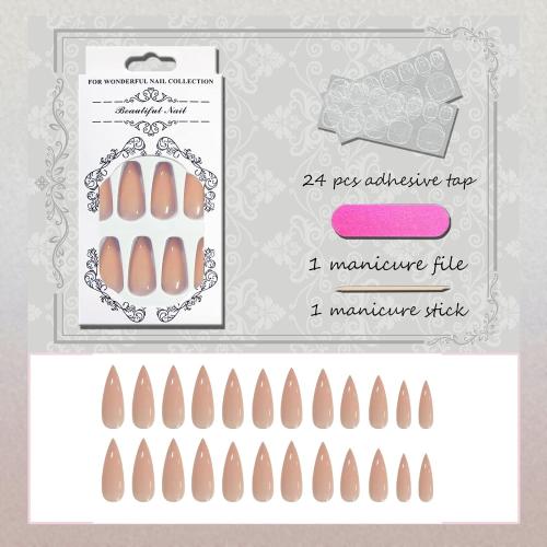 2 Pack Press on Nails Long Stiletto Nude Fake Nails False Nails with Pure Transparent Glossy Stick on Nails for Women