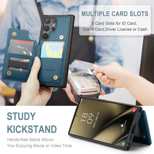 Vinich for Samsung Galaxy S25 Ultra Wallet Case with Card Holder, Blue