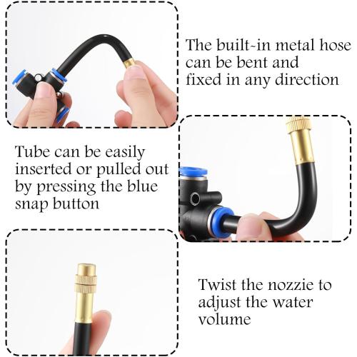 Zonon 10 Pcs Brass Misting Nozzles Tee with 4 Built in Hose for 0.32/8 mm Tubing 360 Degree Rotation Adjustable Water Mister Nozzle Thread Sprayer Misting Part Accessories for Patio Outdoor Cooling