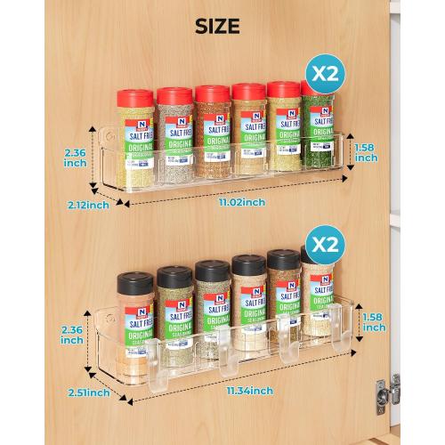 Nieifi Spice Rack Wall Mount, 4 Pack, Clear, Screw or Adhesive Installation, Spice Rack Organizer for Your Kitchen Cabinet or Pantry Door