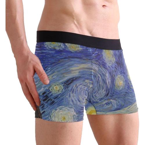 Azuki .... Size XL ...Boxer Brief for Men,Soft and Breathable Cotton Underwear Shorts,Van Gogh Painting Blue Starry Night Waistband Knit Boxers,XXL