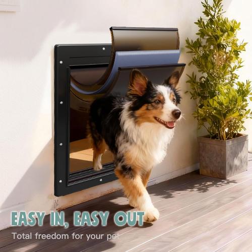 Durable Frame 3-Flap Insulated Wall Dog Door, Extreme Weather Medium Doggie Door for Wall, Never Rust Plastic Wall Pet Door, Telescoping Tunnel, 2 Magnetic Flaps, for Pet Up to 45lb