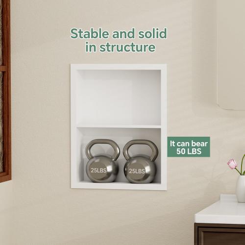 Stainless Steel Recessed Medicine Cabinet 14''*18'', Rust-Proof Metal Wall Niche, in Wall Shower Niche Shelf Insert Replacement, Recessed Medicine Cabinets for Drywall, Bathroom Storage, White