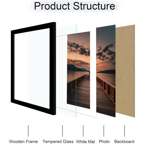 12x18 Picture Frame Set of 2, 12 x 18 Wood Poster Frames with Mat for 11x17, Wooden Photo Frames with Tempered Glass Cover for Wall Display,Black