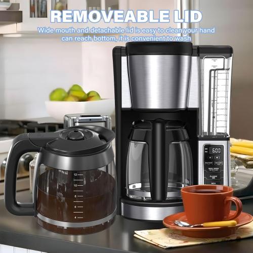 12-Cup Coffee Pot Replacement Carafe Compatible with Ninja Coffee Brewer Maker Models CE251 CE201 CE201C CE200 CE200C Model# XGLSLID200