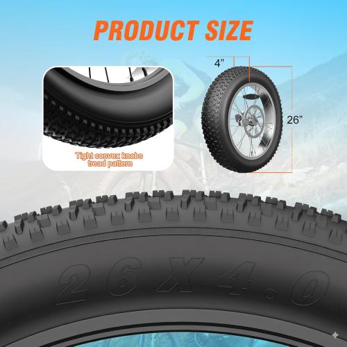 Fat Tire Electric Bike Tires 26x4.0 1-Pack All Terrain Puncture Proof Ebike Tires with Deep Tread, Wear-Resistant for Snow/Sand/Beach/Off-Road - Compatible with 26 Inch Fat Tire Bikes