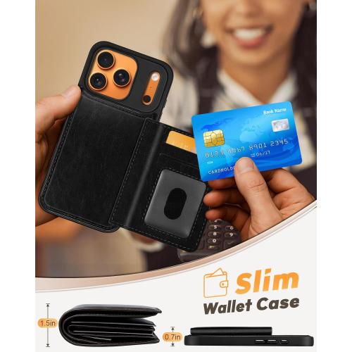 for iPhone 17 Pro Max Case with Wallet - Fits 4 Card Slots, Compatible with MagSafe for Women Men Durable PU Leather Credit Card Holder Kickstand Phone Cover for Apple 17 Promax, Black