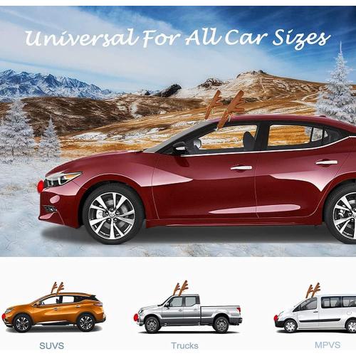 Christmas Car Decoration Plush Rudolf Reindeer Car Antler and Red Nose Set with Jingle Bells, Reindeer Antlers for Cars