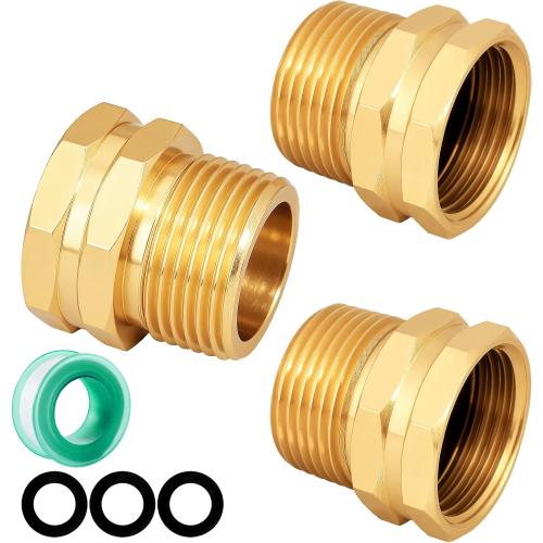Garden Hose Adapter: Brass 3/4 GHT Female to 3/4 NPT Male Reducer, Leak-Proof Connector (3/4 GHT Female to 3/4 NPT Male, 3-Pack)
