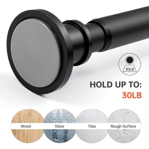 BRIOFOX Industrial Shower Curtain Rod - Never Rust Non-Slip 43-72 Inch Stainless Steel, Matte Black