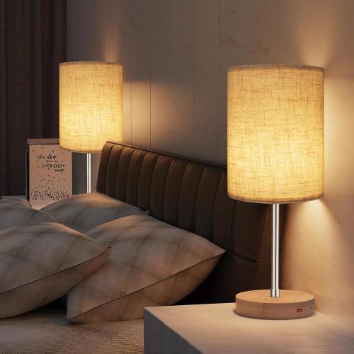 Tall Drum Lamp Shade for Table Lamps, Floor Lamp, Cloth Lampshade 10 Top X 10 Bottom X 13 High, Beige Large Line Fabric, Easy Assembly