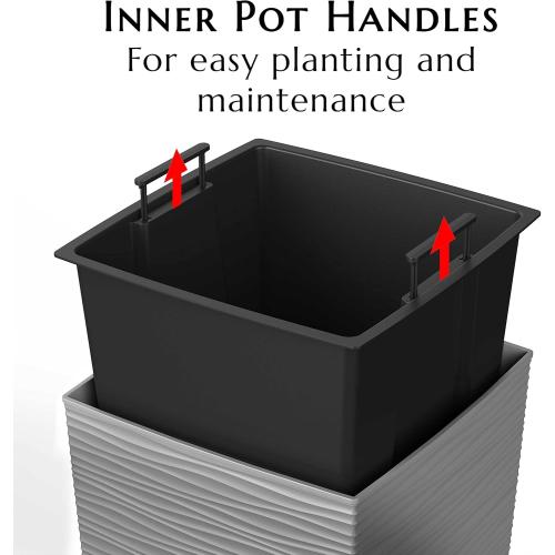 Mueller M-Resin Heavy Duty Tall Planters for Outdoor Plants, Indoor Grande Plant Pots, Boxes, Trees, Flower Pots, 2-Piece Set, 24”, Modern Design, Built-in Drainage, Front Porch Decor, Light Gray