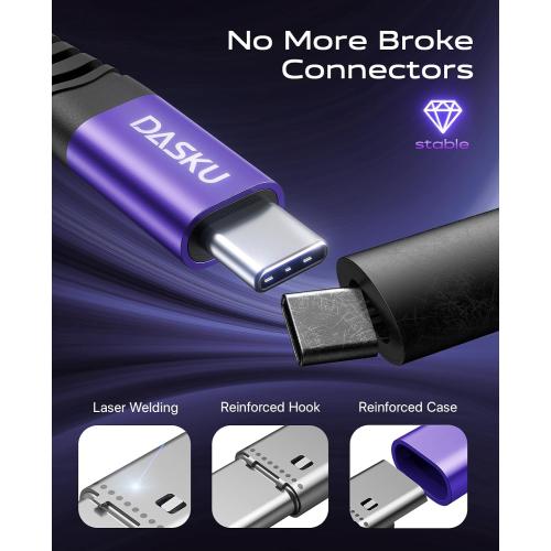 USB A to USB C Cable 60W Fast Charging 6FT, 2Pack USB C Cable for CarPlay | Durable Braided USB to USB C Charger Cord iPhone USB C Cable for iPhone 17 16 15 Pro Max, Samsung Galaxy S26 and More-Purple