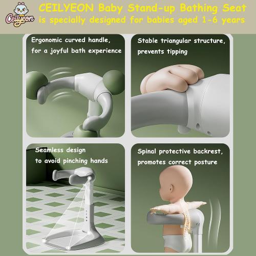 Baby Bath Stand,Foldable & Adjustable 5 Levels Infant Bath Seat,Upgraded Bath Shower Standing Support for Babies 6 Months & up,Non-Slip|Easy to Clean|Convenient for Travel,No Assembly Need(Grey)
