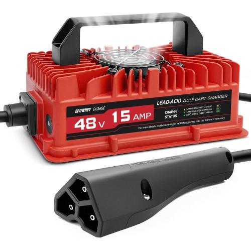 15 AMP 48 Volt Golf Cart Battery Charger for EZGO RXV & TXT 3-pin Triangular Plug