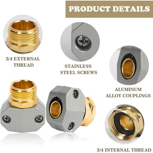 Hourleey Garden Hose Repair Kit, 2 Sets Aluminum Alloy Garden Hose End Mender, Male and Female Water Hose Repair Fittings, Fit 5/8 and 3/4 Connector, with 4 Extra Hose Washers
