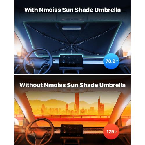 [2026 Upgrade] Nmoiss Windshield Sun Shade Umbrella for Car - [Vinyl Coating Heat Shield] Protect Car from Sun Rays & Heat Damage Keep Cool and Protect Interior Large (61 L x 35 W)