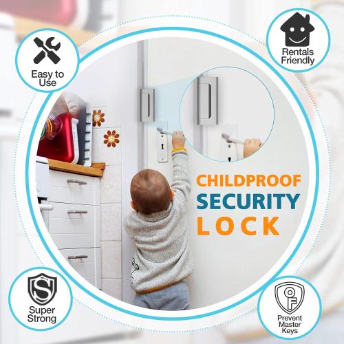 Door Locks for Front Door Kids Safety Home Security Door Reinforcement Lock | Child Proof Door Locks for Inward Swinging Doors, Top Lock Withstands 800 lbs Flip Latch with 8 Screws, Guard Bedroom Patio