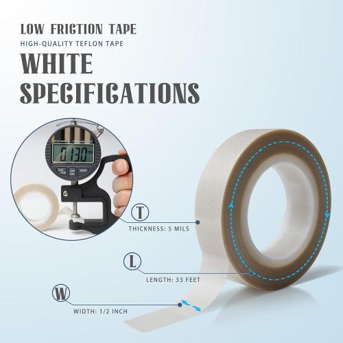 2 Rolls 1/2 Inch x 33 Feet Low Friction Drawer Slide Tape - Squeak Resistant, Abrasion Resistant Surface Protection Tape for Wood, Cabinet, Curtain, Furniture, White