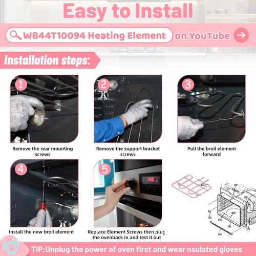 LXun Upgrade WB44T10094 Oven Heating Element Compatible with GE Range Stove Oven Parts, WB44T10094 Broil Element Part Replaces PS2359892 AH2359892 1536684 EAP2359892 AP4412352