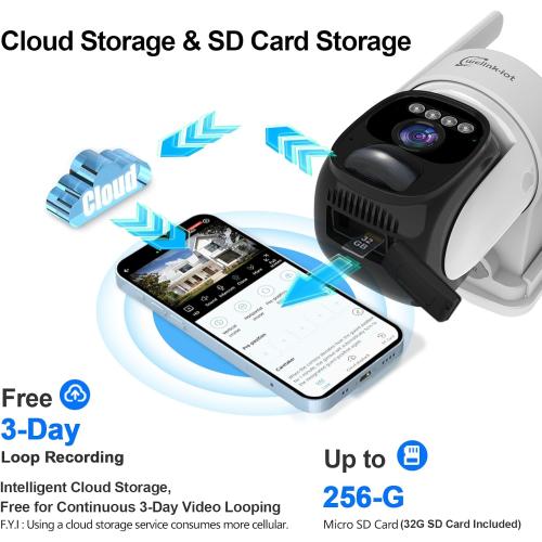4G LTE Solar Cellular Security Camera, U.S. Local SIM&SD Card Included, No WiFi Needed, 2K Live Video, 360° Full View, Color Night Vision, PIR Motion Sensor, Flashlight&Siren Alerts