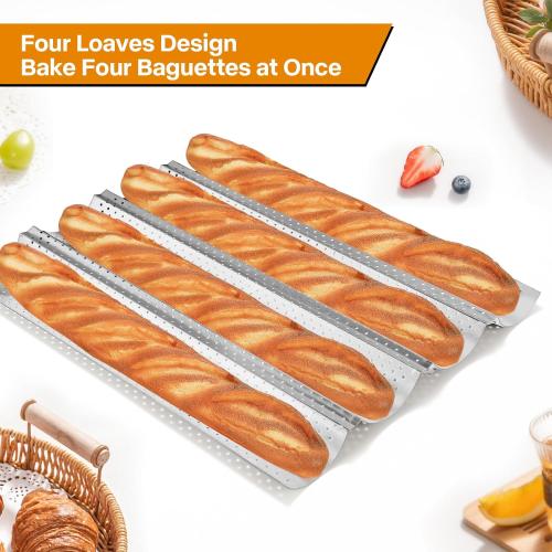 Silver French Baguette Bread Pan Kit, Non-Stick Baguette Tray with Proofing Cloth, Bread Lame for Baking