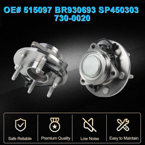 515097 Front Wheel Bearing Hub Assembly 6 Lugs w/ABS 2Pcs Fits for Cadillac Escalade 07-14, Chevy Avalanche Silverado 07-13/ Suburban Tahoe 07-14, GMC Sierra 07-13/ Yukon 07-14 OE SP450303