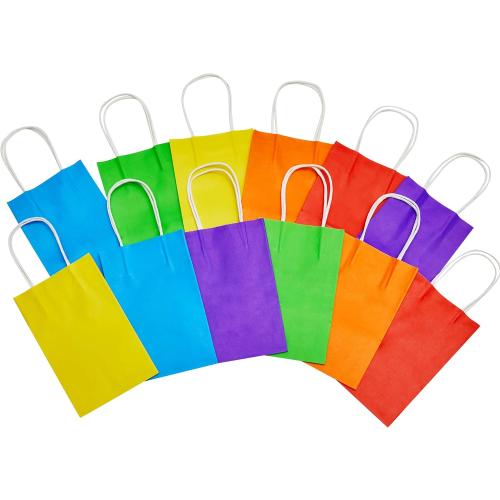 SUNCOLOR 24-Pack Rainbow Gift Bags with Handles, 8 Multi-Color Paper Party Favor Bags for Goodies. Birthdays, Events, Classrooms & Celebrations