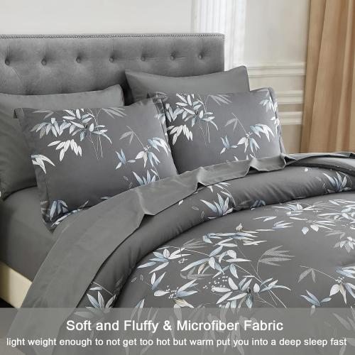 Comforter Set King Size - 7 Pieces Bed in a Bag, Bedding Set, Soft Lightweight Grey Comforter Sets with Sheets and Pillows (Grey,King)