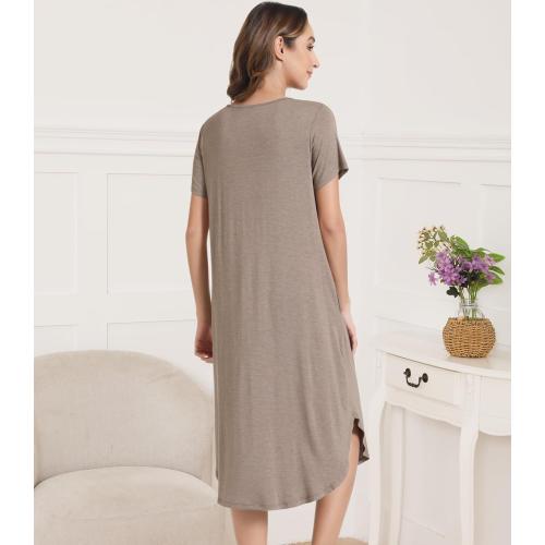 Size Large NACHILA Nightgowns for Women-Viscose Made from Bamboo, V Neck Sleepshirts Short Sleeve Sleepwear Cool Nightshirt
