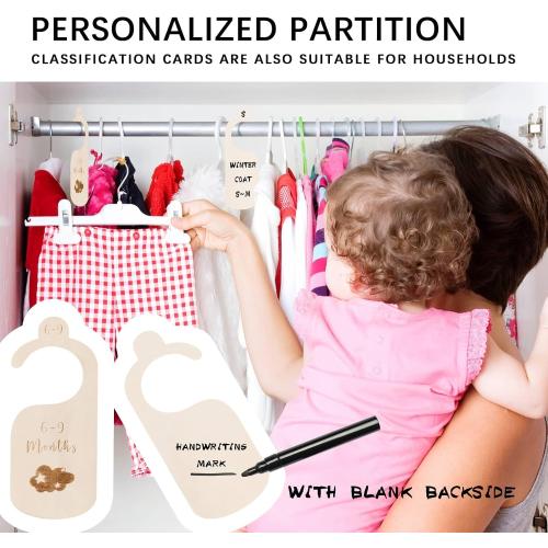 7pcs Baby Closet Dividers for Clothes Organization, Wooden Double-Sided Baby Clothes Dividers for Closet, Wooden Baby Clothes Organizer from Newborn to 24 Months
