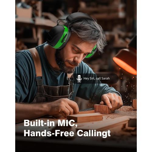 Bluetooth 6.0 Hearing Protection Headphones with 120H Working Time, 30dB SNR, Superior Stereo Sound Quality, Larger Buttons for Easy Operation, Safety Ear Muffs for Lawn Mowing, Workshops