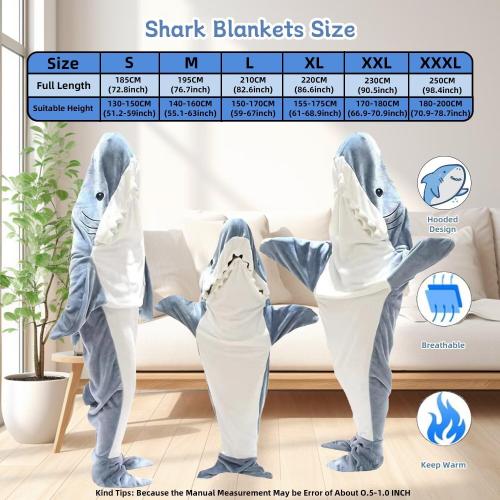 Shark Onesie Shark Blanket Hoodies Wearable Shark Blanket Soft Flannel Shark Costume Sleeping Bag Shark Pajamas