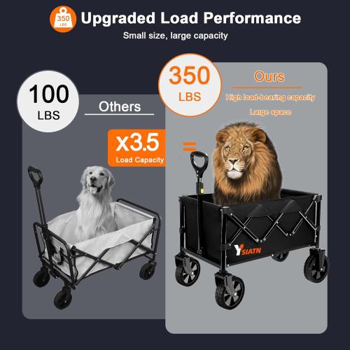 Collapsible Wagon with All Terrain Wheels, Large Grocery Cart On Wheels, 220LBS Utility Folding Wagon for Camping Shopping Beach Sports Fishing, Black