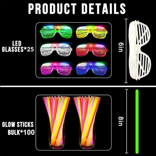 125 Pack Glow in the Dark Party Supplies for Kids Adults,Light Up Party Favors with 25 LED Glow Glasses Sunglasses,100 Glow Sticks Bulk Glow Bracelets for Wedding Pool Fiesta Back to School Halloween