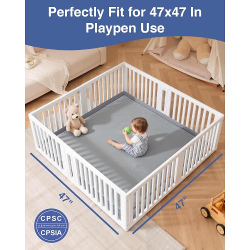 Baby Play Mat for Floor,1.3 Thick 47x47 Play Mat for Playpen,Tummy Time Foam Mats,Plush Soft Padded Playmate for Babies 6-12 Months Crawling,Non-Slip Nursery Rug for Toddler Kids Playroom(Grey)