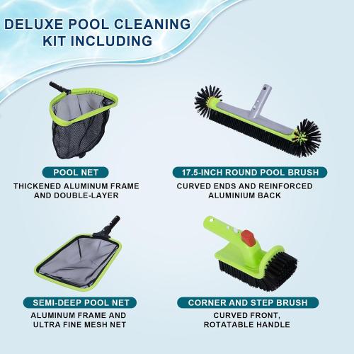 Sepetrel Deluxe Swimming Pool Cleaning Kit Including Professional Leaf Skimmer Net,Half-Depth Fine Mesh Net,17.5 Pool Brush Head & Hand Scrub Brush(NO Pole)