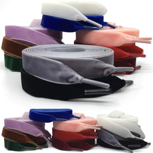 White Flat Wide Velvet Shoelaces: 2 Pairs 1.6CM Single Side Velvet Laces for Women
