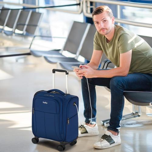 16 Inch Underseat Carry On Luggage with Wheels Softside Small Suitcases Personal Item Bag with Pocket Travel Luggage for Men Women Business Overnight Bag(Blue)